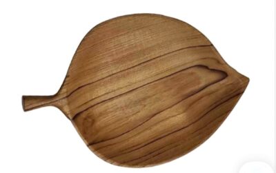 Serving plate (1 piece) leaves pattern teak wood