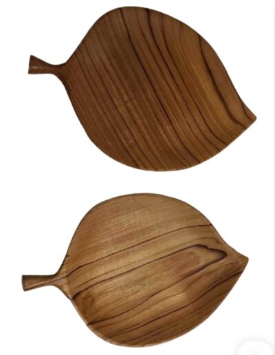 Serving plate (1 piece) leaves pattern teak wood - Image 3