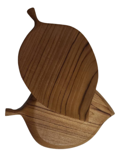 Serving plate (1 piece) leaves pattern teak wood - Image 2